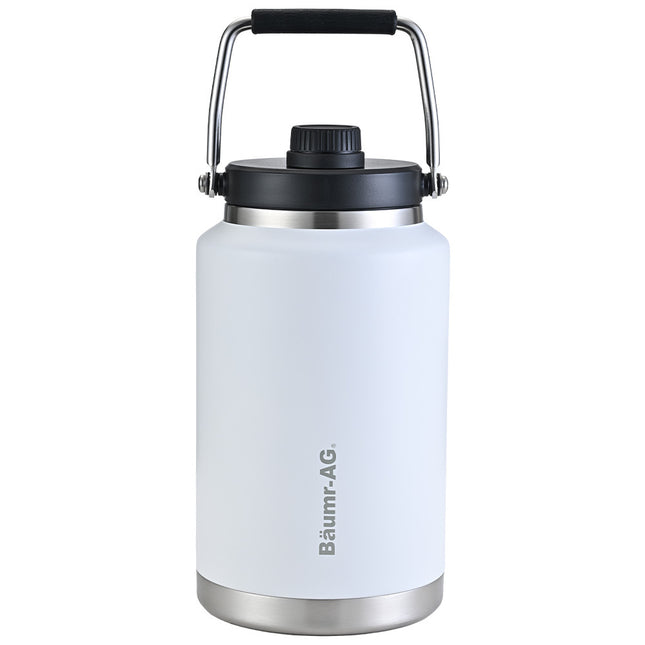Baumr-AG 3.8L Double Wall Insulated Stainless Steel Water Bottle, Drink Jug with Handle, White.