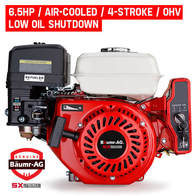 Baumr-AG 6.5HP Petrol Engine Stationary Motor OHV Horizontal Shaft Electric Start Recoil.
