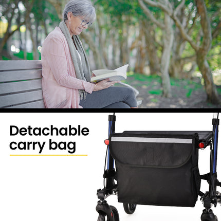 EQUIPMED Foldable Aluminium Walking Frame Rollator with Bag and Seat, Silver.