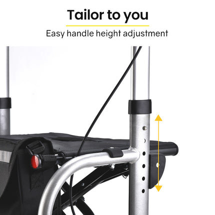 EQUIPMED 2-in-1 Folding Rollator Wheelchair Adjustable Mobility Walker w/ Park Brakes & Bag, Silver.