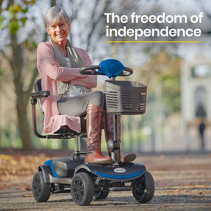 EQUIPMED Electric Mobility Scooter Portable Folding for Elderly Older Adult, SmartRider Black & Blue.