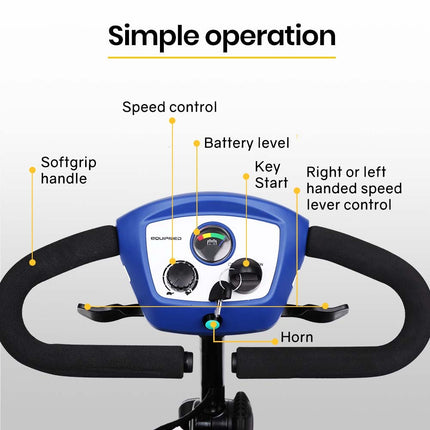 EQUIPMED Electric Mobility Scooter Portable Folding for Elderly Older Adult, SmartRider Black & Blue.