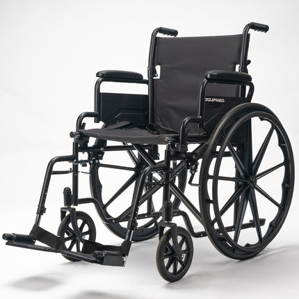 EQUIPMED Portable Folding Wheelchair 24 Inch 136kg Capacity Wheel Chair Retractable Armrests, Black.
