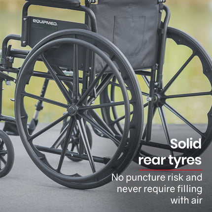 EQUIPMED Portable Folding Wheelchair 24 Inch 136kg Capacity Wheel Chair Retractable Armrests, Black.