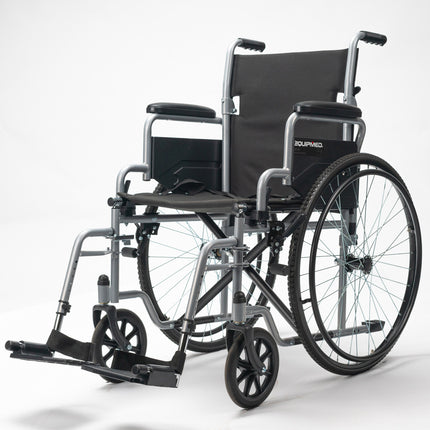EQUIPMED 24 Inch Folding Wheelchair Lightweight Portable for Elderly and Disabled, Grey.