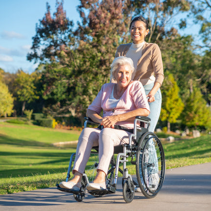 EQUIPMED 24 Inch Folding Wheelchair Lightweight Portable for Elderly and Disabled, Grey.