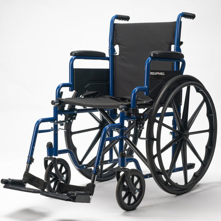 EQUIPMED 24 Inch Folding Wheelchair Lightweight Portable for Elderly and Disabled, Grey.