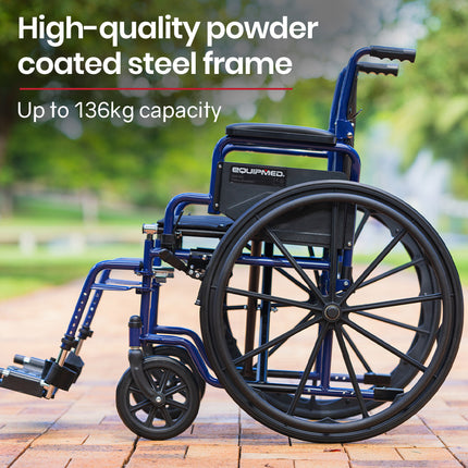 EQUIPMED 24 Inch Folding Wheelchair Lightweight Portable for Elderly and Disabled, Grey.