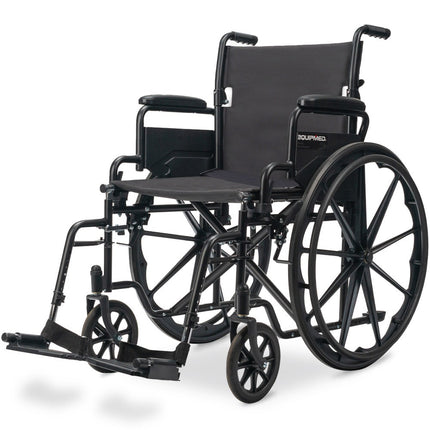 EQUIPMED 24 Inch Folding Wheelchair Lightweight Portable for Elderly and Disabled, Grey.