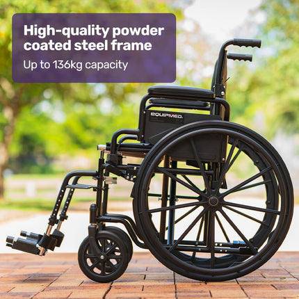 EQUIPMED 24 Inch Folding Wheelchair Lightweight Portable for Elderly and Disabled, Grey.