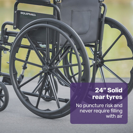 EQUIPMED 24 Inch Folding Wheelchair Lightweight Portable for Elderly and Disabled, Grey.
