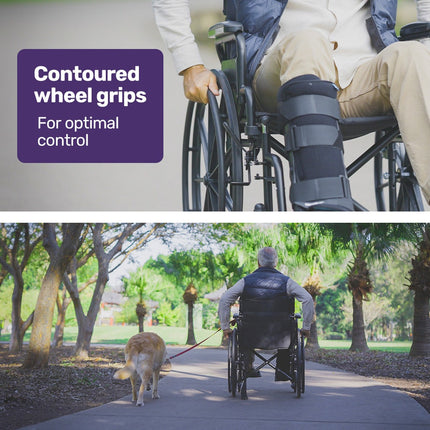 EQUIPMED 24 Inch Folding Wheelchair Lightweight Portable for Elderly and Disabled, Grey.