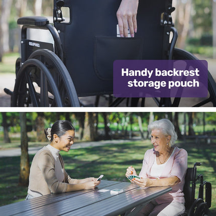 EQUIPMED 24 Inch Folding Wheelchair Lightweight Portable for Elderly and Disabled, Grey.