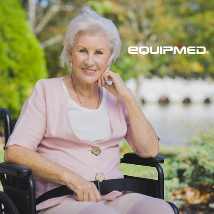 EQUIPMED 24 Inch Folding Wheelchair Lightweight Portable for Elderly and Disabled, Grey.