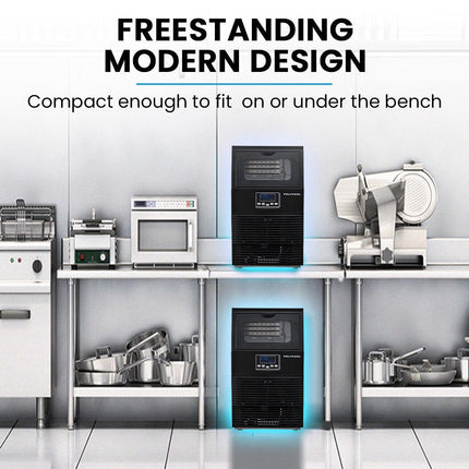 POLYCOOL Commercial Ice Maker Machine, up to 35kg/24hr, Timer & Self Cleaning Programs.