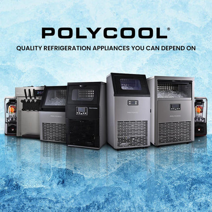 POLYCOOL Commercial Ice Maker Machine, up to 75kg/24hr, Timer & Self Cleaning Programs.