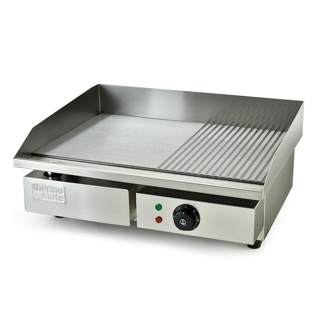 THERMOMATE Commercial Electric Griddle TH-G04, 2400W 55x35cm Half Ribbed Surface.