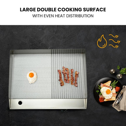 THERMOMATE Commercial Electric Griddle TH-G04, 2400W 55x35cm Half Ribbed Surface.