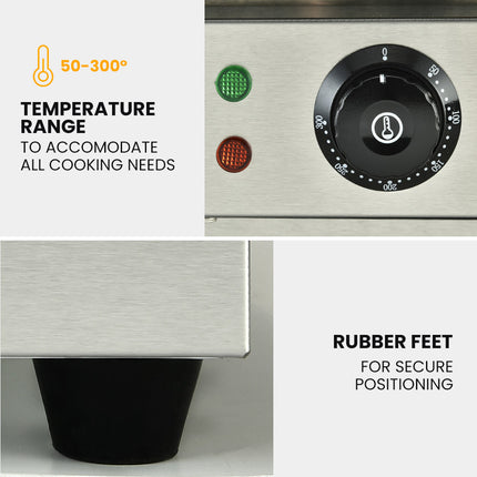THERMOMATE Commercial Electric Griddle TH-G04, 2400W 55x35cm Half Ribbed Surface.