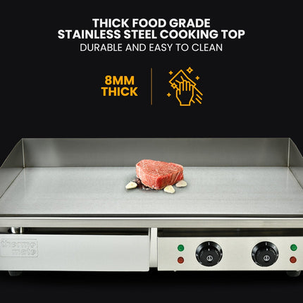 THERMOMATE Commercial Electric Griddle TH-G05, 4400W 73x37cm Flat Cooking Surface.