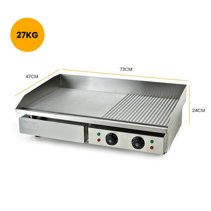 THERMOMATE Commercial Electric Griddle TH-G05, 4400W 73x37cm Flat Cooking Surface.