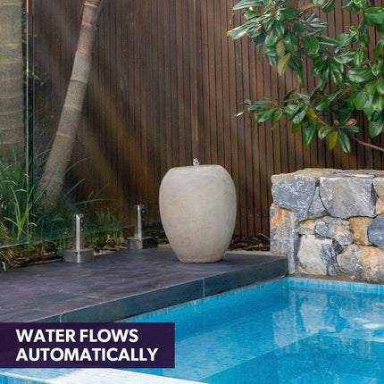 Protege Pot Style Solar Water Feature Fountain, with Panel Kit, LED Lights, Light Grey.