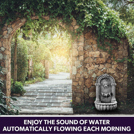 PROTEGE Lion Head Solar Powered Water Feature Fountain, Traditional Design, with Panel Kit, LED Lights.