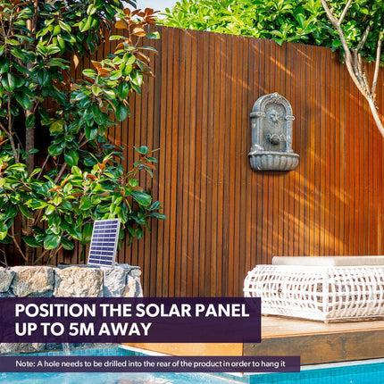 PROTEGE Lion Head Solar Powered Water Feature Fountain, Traditional Design, with Panel Kit, LED Lights.