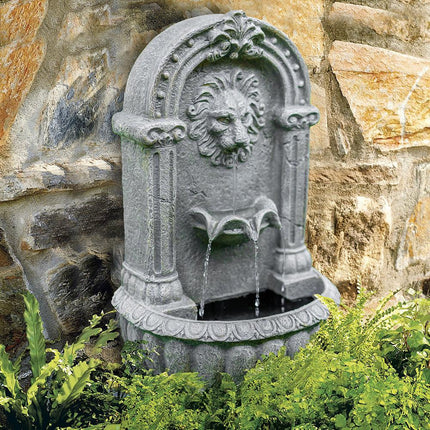 PROTEGE Lion Head Solar Powered Water Feature Fountain, Traditional Design, with Panel Kit, LED Lights.