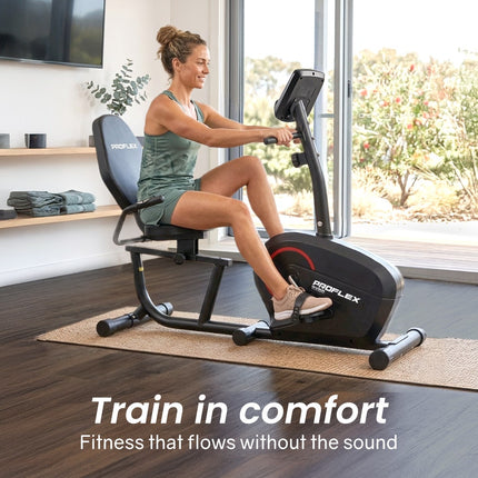 PROFLEX Magnetic Recumbent Exercise Bike, LCD Display, Heart Rate Sensors, Adjustable Seat, 8-Level Resistance, Comfortable Seated Home Cardio Fitness Machine.
