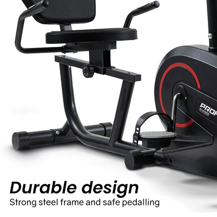 PROFLEX Magnetic Recumbent Exercise Bike, LCD Display, Heart Rate Sensors, Adjustable Seat, 8-Level Resistance, Comfortable Seated Home Cardio Fitness Machine.