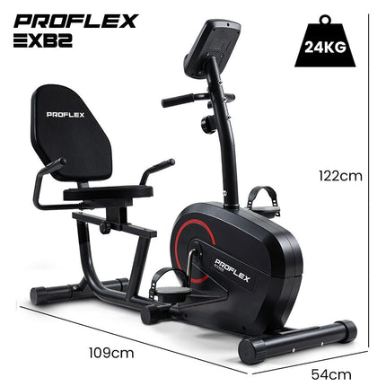 PROFLEX Magnetic Recumbent Exercise Bike, LCD Display, Heart Rate Sensors, Adjustable Seat, 8-Level Resistance, Comfortable Seated Home Cardio Fitness Machine.