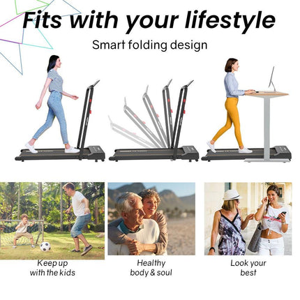 PROFLEX Electric Walking Pad Under Desk Treadmill, Remote Control, Compact Foldable Size, Tablet Holder, LCD Display, Walk or Light Jog.