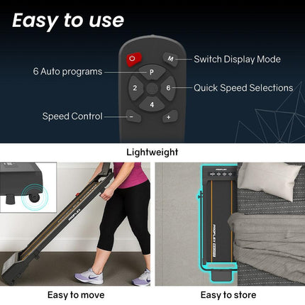 PROFLEX Electric Walking Pad Under Desk Treadmill, Remote Control, Compact Foldable Size, Tablet Holder, LCD Display, Walk or Light Jog.