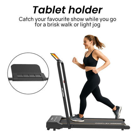 PROFLEX Electric Walking Pad Under Desk Treadmill, Remote Control, Compact Foldable Size, Tablet Holder, LCD Display, Walk or Light Jog.