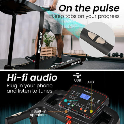 PROFLEX TRX3 Electric Treadmill, Compact Size, Foldable, USB/MP3, Pulse Sensors.