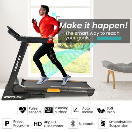 Proflex TRX9s Electric Treadmill, Large Size, 450mm Belt, 10-inch display, Foldable, Suspension, Auto Incline, WiFi, Bluetooth, Pulse Sensors.