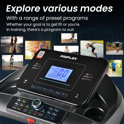 Proflex TRX9s Electric Treadmill, Large Size, 450mm Belt, 10-inch display, Foldable, Suspension, Auto Incline, WiFi, Bluetooth, Pulse Sensors.