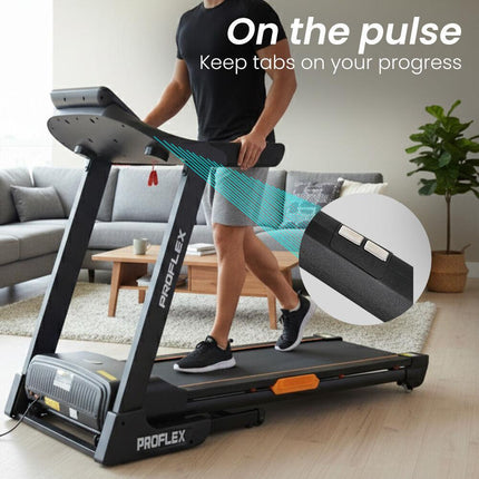 Proflex TRX9s Electric Treadmill, Large Size, 450mm Belt, 10-inch display, Foldable, Suspension, Auto Incline, WiFi, Bluetooth, Pulse Sensors.