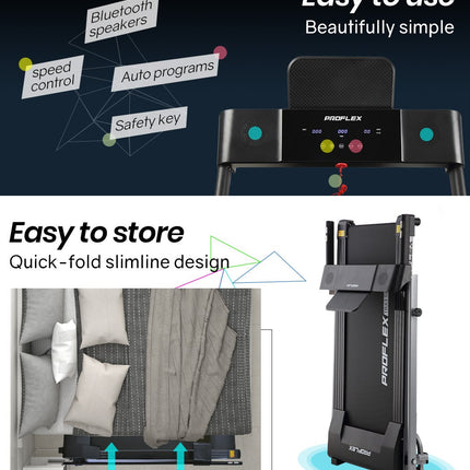 PROFLEX Treadmill Bluetooth Running Machine Foldable Compact Small Home Electric.