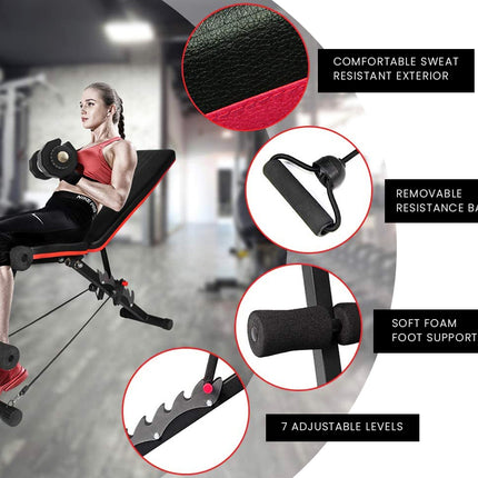 PROFLEX Weight Bench Workout Gym Press Adjustable Lifting Fitness Folding Bands.