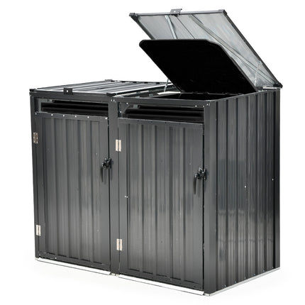 PLANTCRAFT Double Steel Wheelie Garbage Bin Storage Shed, Enclosure with 2 Opening Doors.