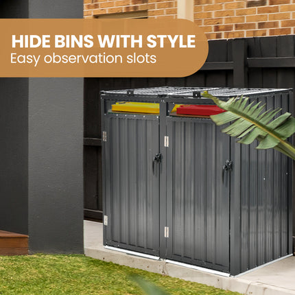 PLANTCRAFT Double Steel Wheelie Garbage Bin Storage Shed, Enclosure with 2 Opening Doors.