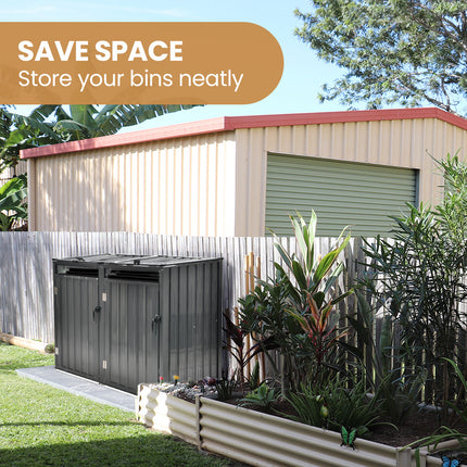 PLANTCRAFT Double Steel Wheelie Garbage Bin Storage Shed, Enclosure with 2 Opening Doors.