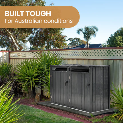 PLANTCRAFT Double Steel Wheelie Garbage Bin Storage Shed, Enclosure with 2 Opening Doors.