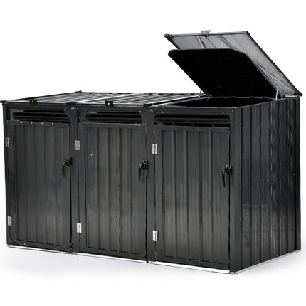 PLANTCRAFT Triple Steel Wheelie Garbage Bin Storage Shed, Enclosure with 3 Opening Doors.