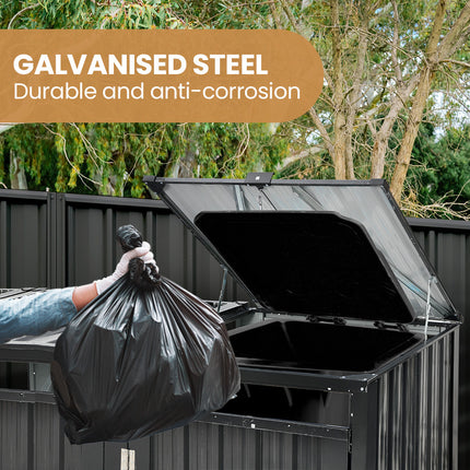 PLANTCRAFT Triple Steel Wheelie Garbage Bin Storage Shed, Enclosure with 3 Opening Doors.