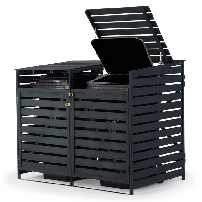 PlantCraft Double Wood Wheelie Bins Storage Shed, 2 Door Garbage Rubbish Bin Enclosure.