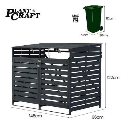 PlantCraft Double Wood Wheelie Bins Storage Shed, 2 Door Garbage Rubbish Bin Enclosure.