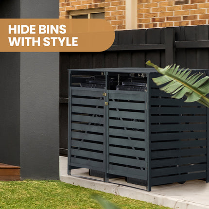PlantCraft Double Wood Wheelie Bins Storage Shed, 2 Door Garbage Rubbish Bin Enclosure.